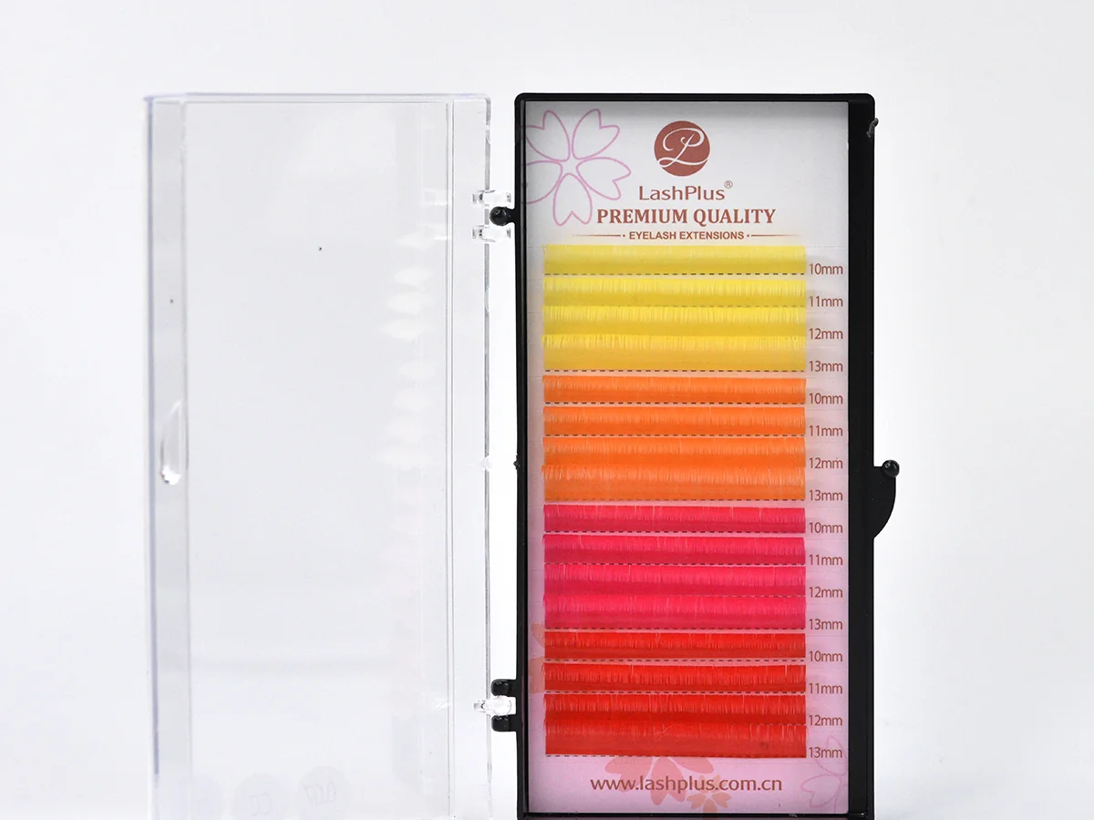 Colored lash extension tray running yellow, orange and pink