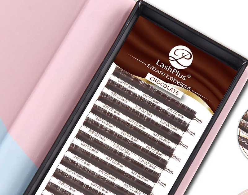 Dark brown lash extension tray in its box