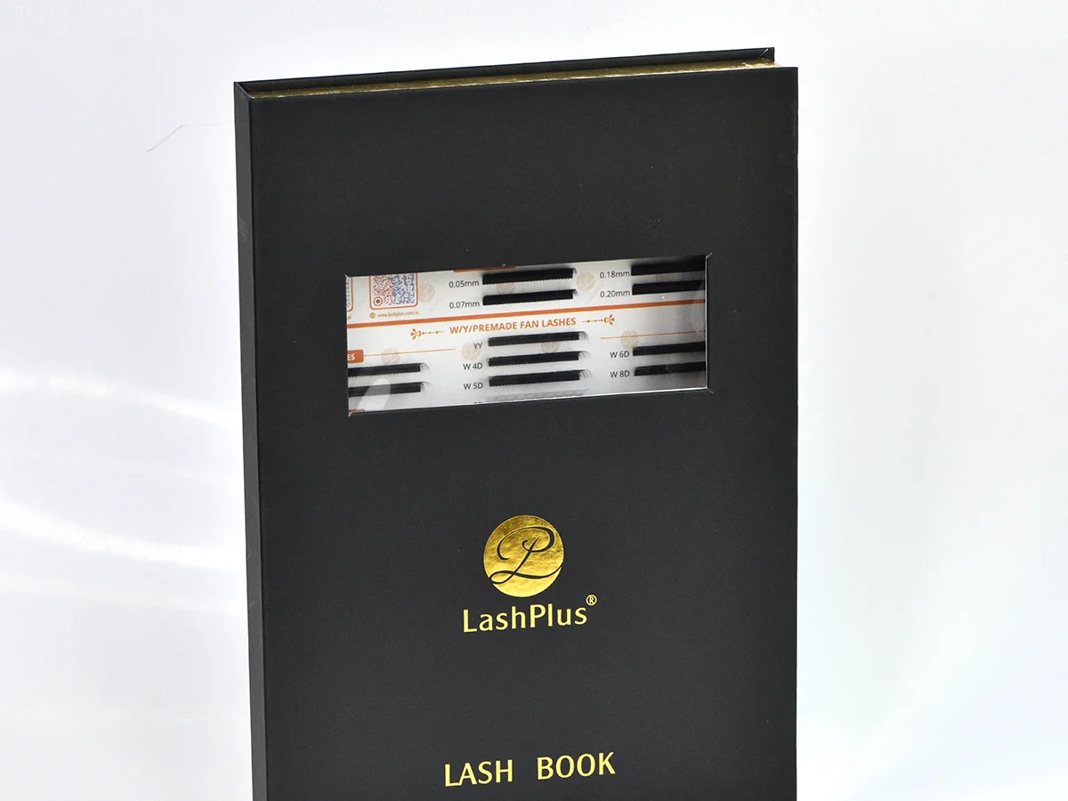 The LashPlus lash book: a bound sample book with tray windows cut into the cover