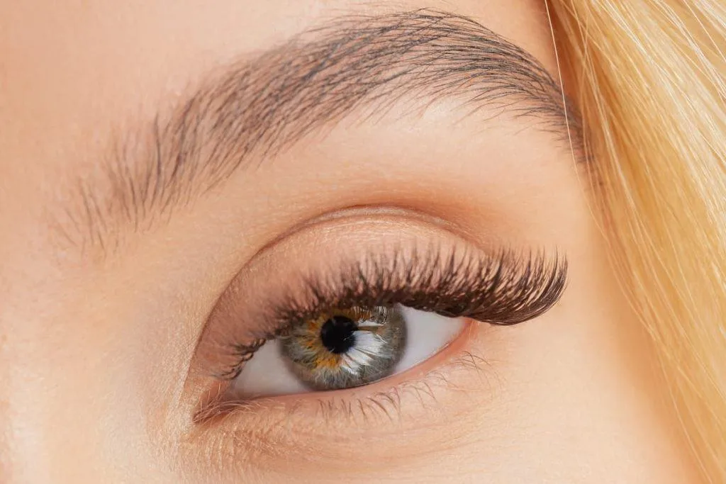 Cat Eye lash extension style — applied set, client photo