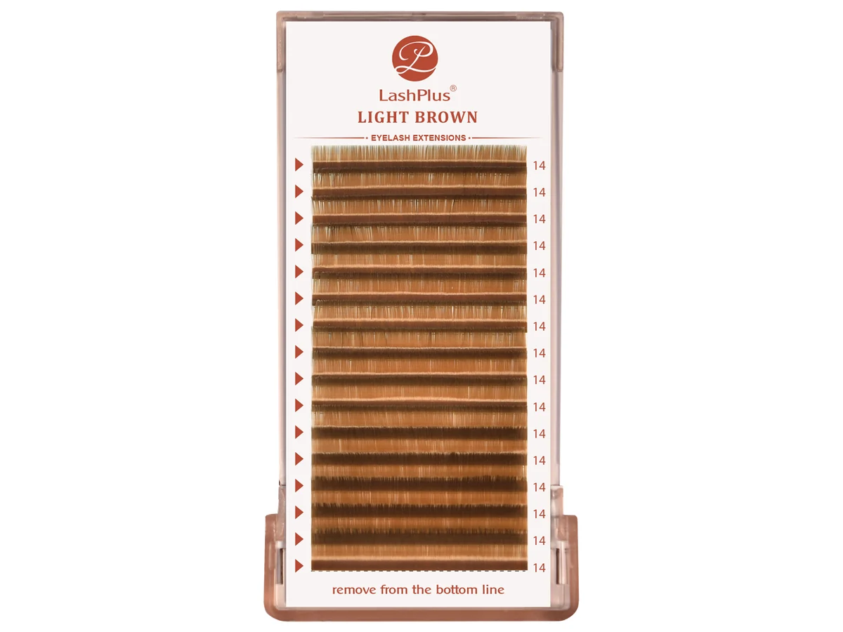 LashPlus Light Brown lash extension tray, shade printed on the card