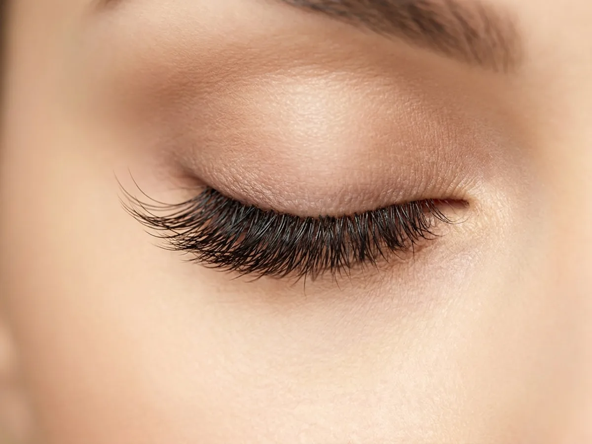 Squirrel lash style — applied volume set, closed-lid macro