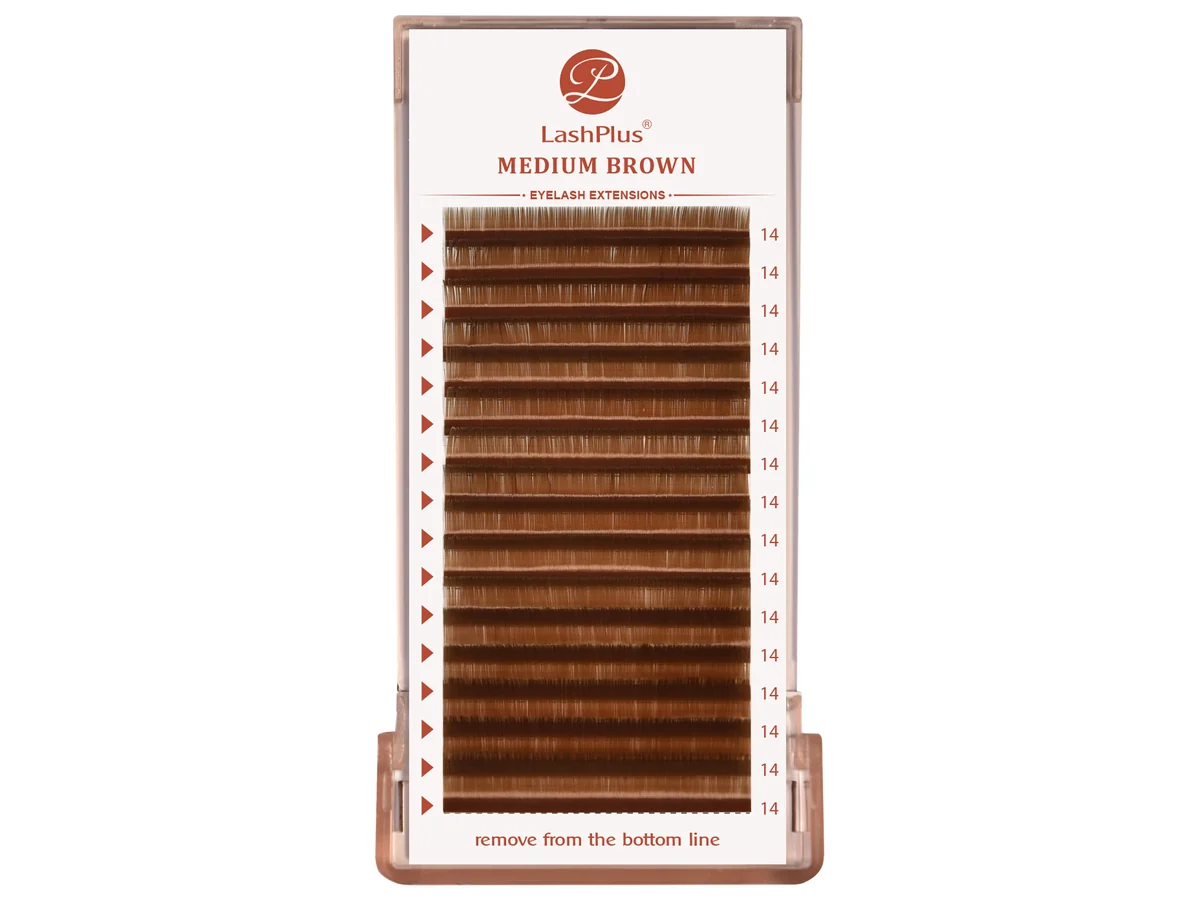 LashPlus Medium Brown lash extension tray, shade printed on the card