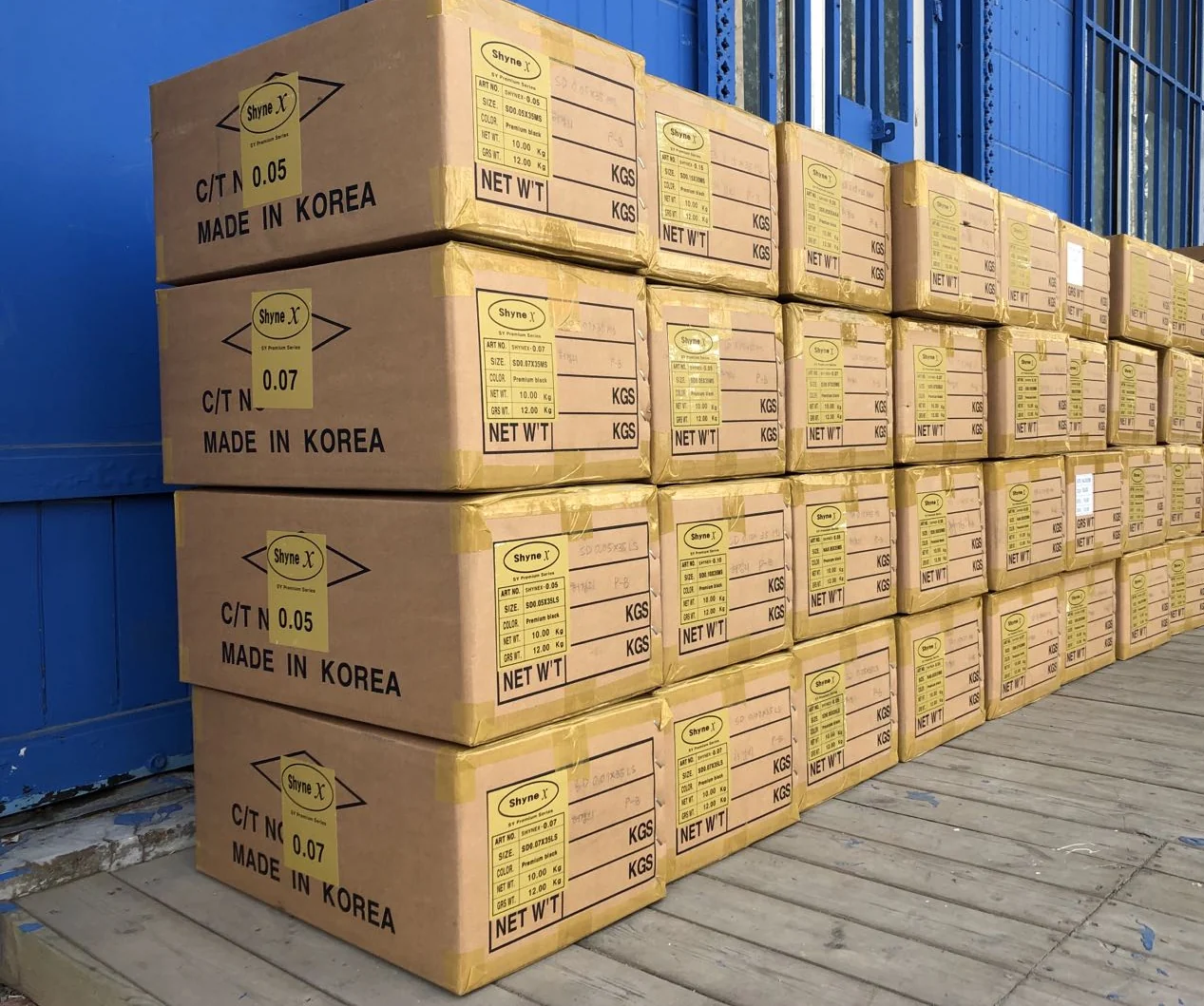 Shyne X Korean PBT lash fiber cartons, 0.05 and 0.07, Made in Korea, at our Qingdao store