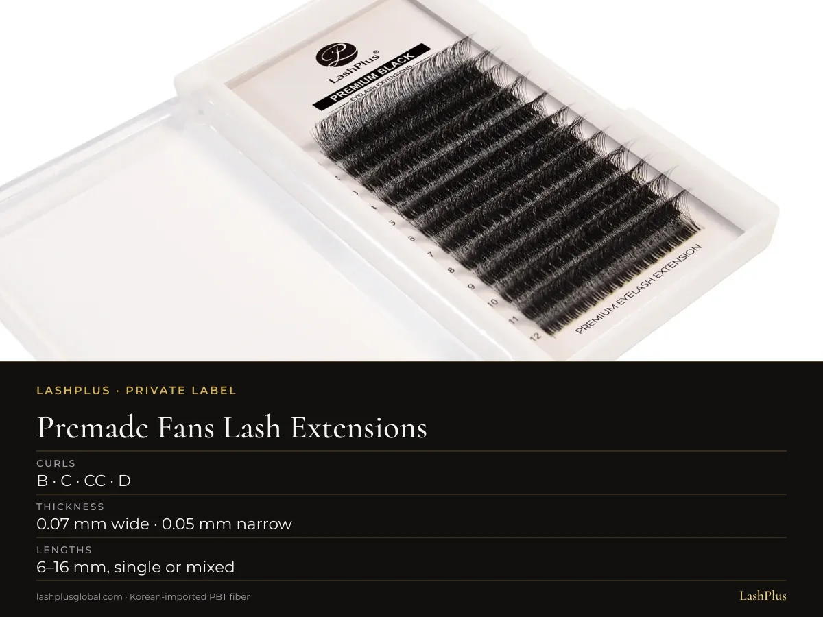 Premade Fans Lash Extensions specification card
